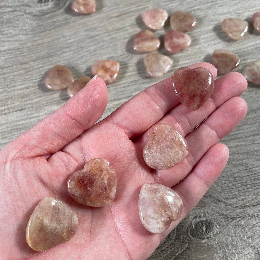 Strawberry Quartz gemstone heart carvings pink crystal wholesale