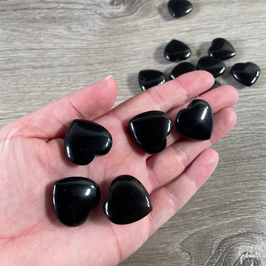 black obsidian polished gemstone heart carvings for retailers
