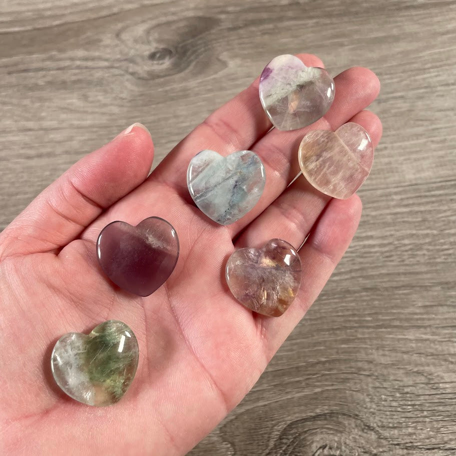 fluorite gemstone heart carvings multicolor crystal bulk