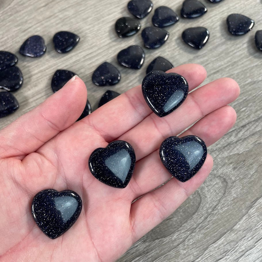 blue goldstone flat gemstone heart carvings bulk for resale