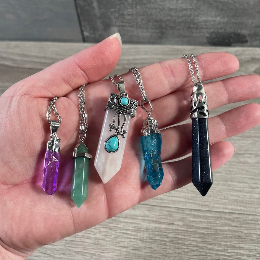 inexpensive bulk jewelry in assorted gemstones on stainless steel chains