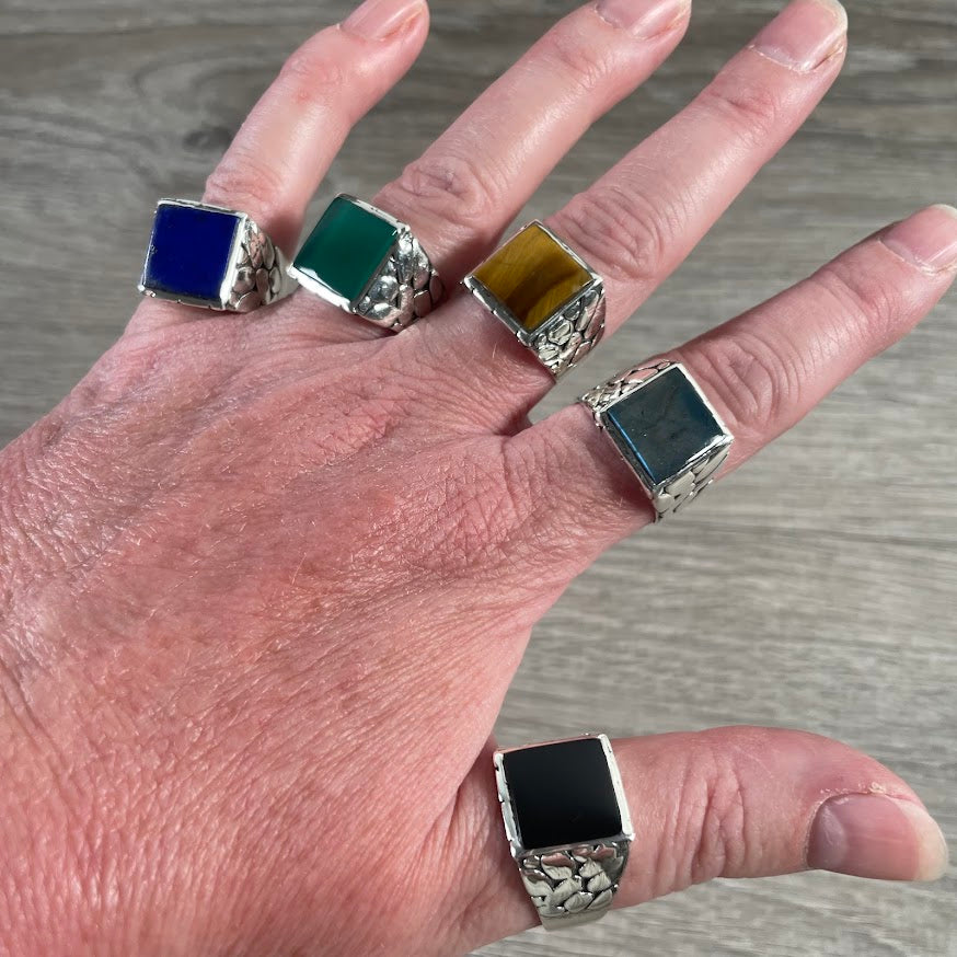 Gemstone men’s rings in sterling silver for resale