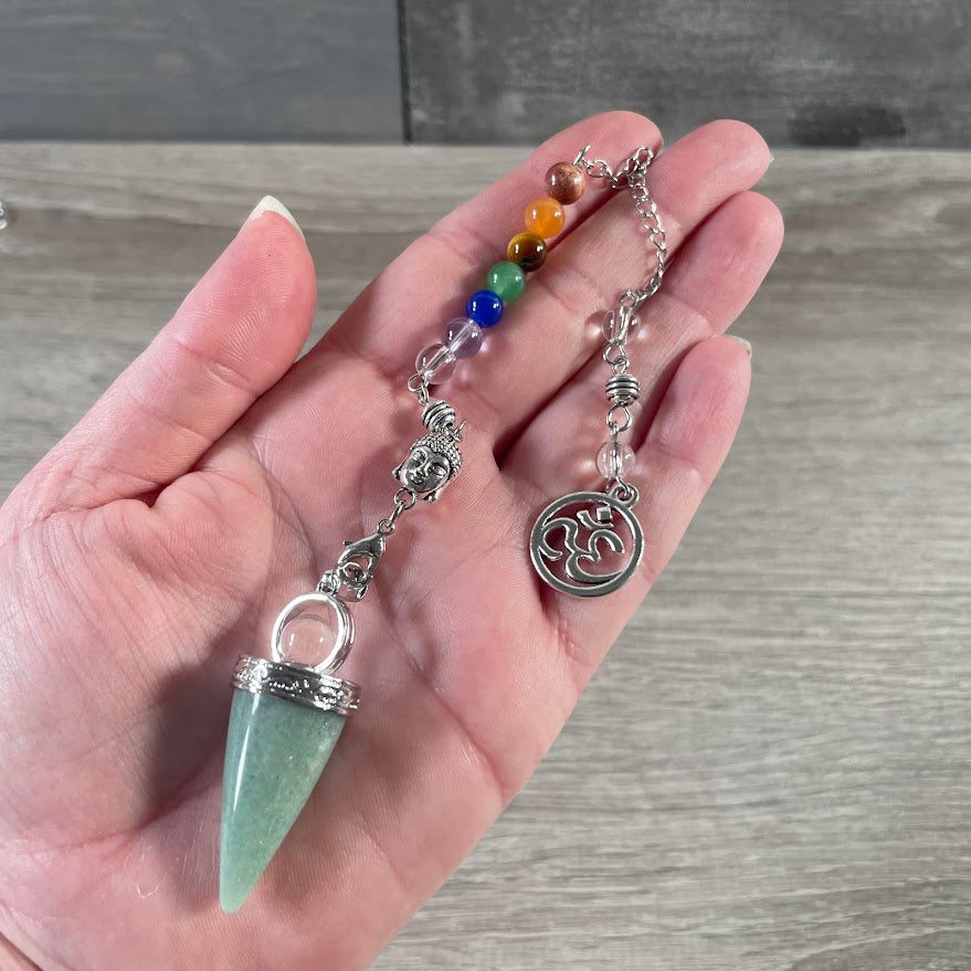 Aventurine Gemstone divination pendulums featuring Ohm symbol for energy healing