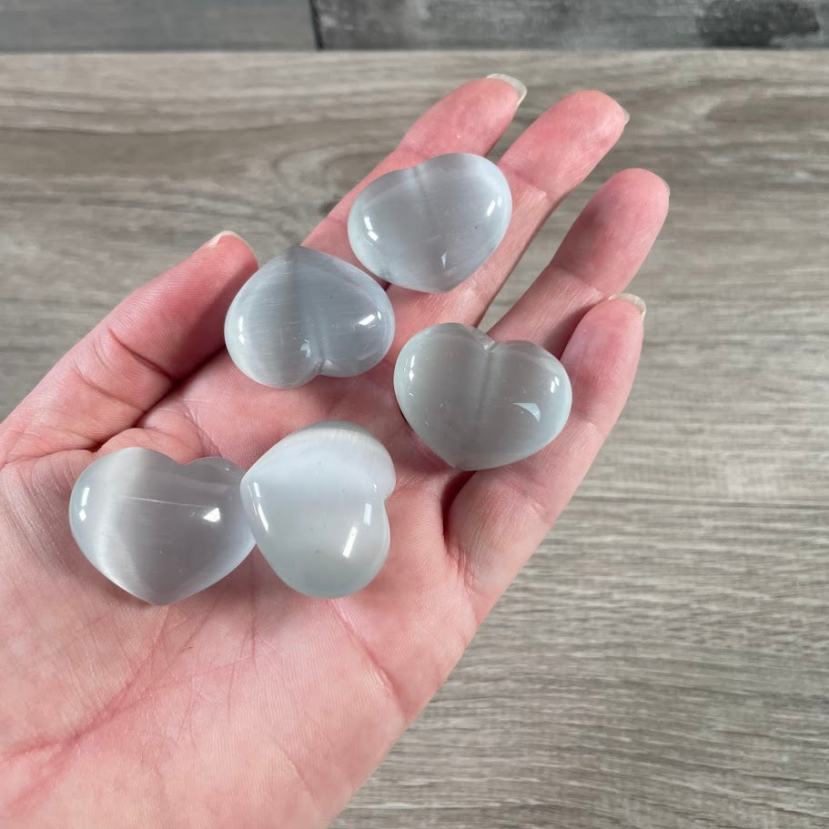 Silver wholesale crystal heart fiber-optic cat’s eye puffy shape