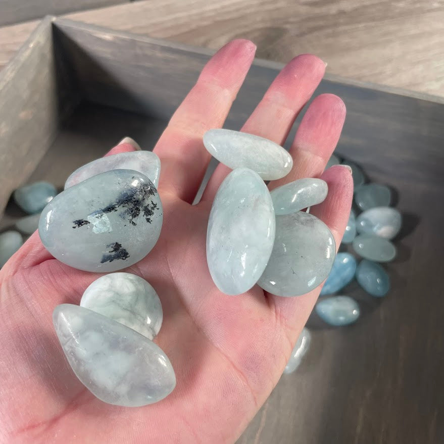 blue aquamarine crystals tumbled for resale