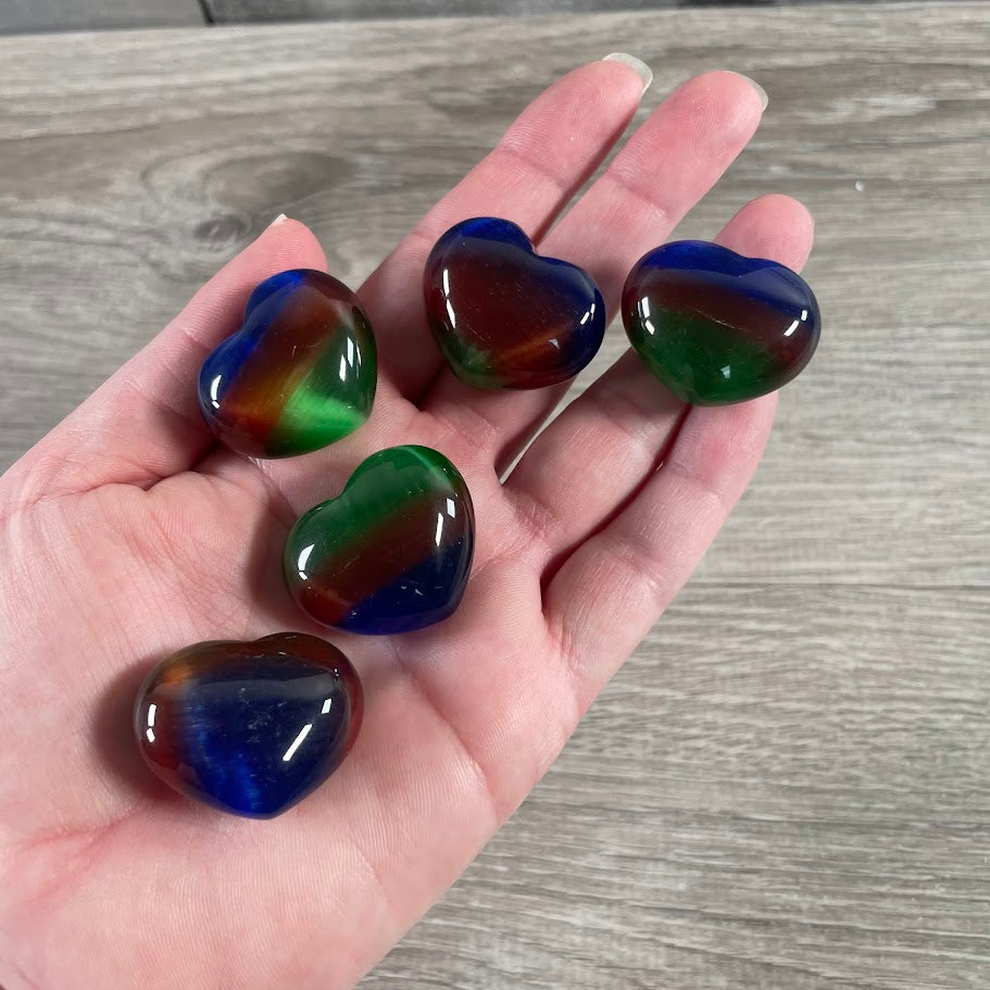 Mixed color cats eye gemstone hearts for resale