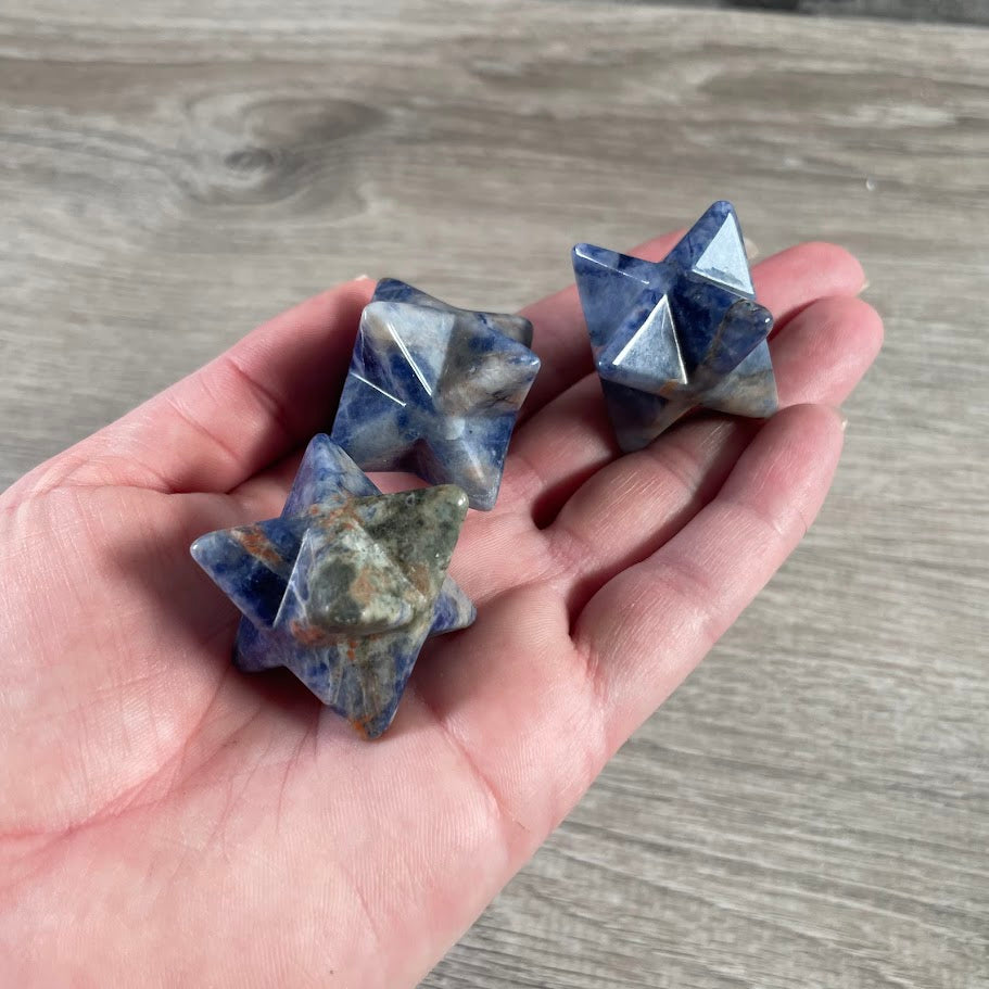 Sodalite natural gemstone Merkaba sacred geometry carving 40mm