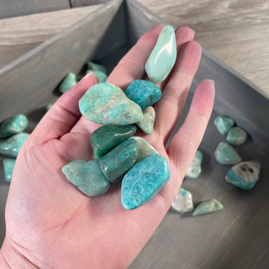 Amazonite tumbled gemstones for metaphysical stores