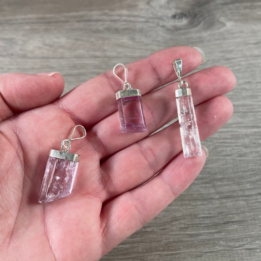 silver kunzite pendant for crystal shops
