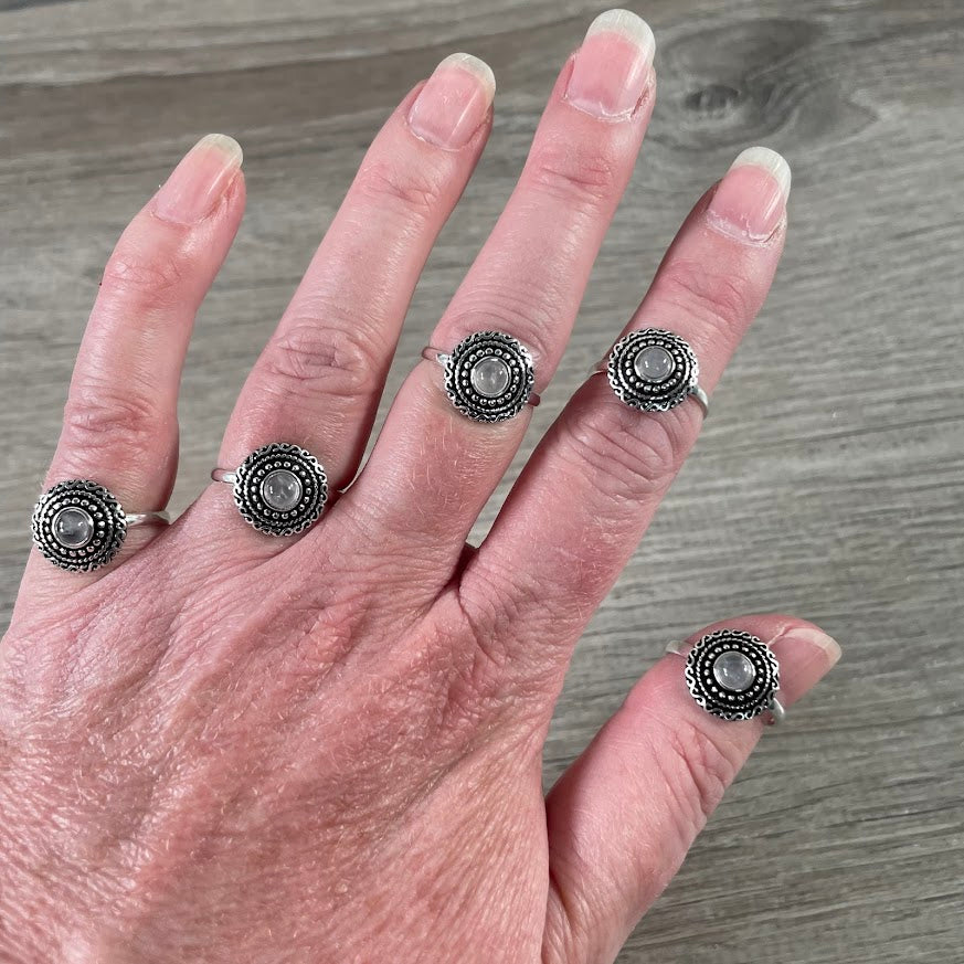 Boho Gemstone Rings in Pot Metal – Sold by Size for Shops