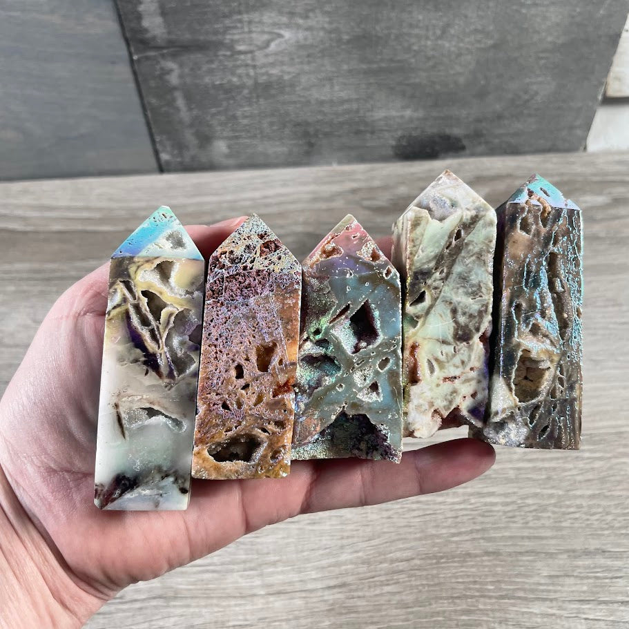 angel aura coated drusy crystal tower for wholesale listings