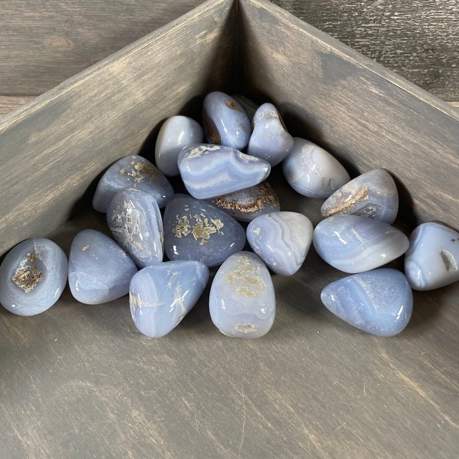 Blue Chalcedony tumbled stones bulk for crystal healing and resale