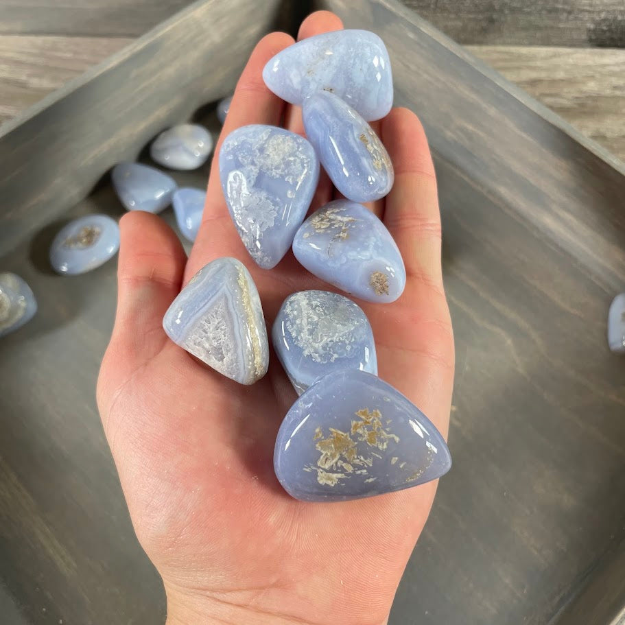 Bulk Blue Chalcedony crystals for retailers and metaphysical shops