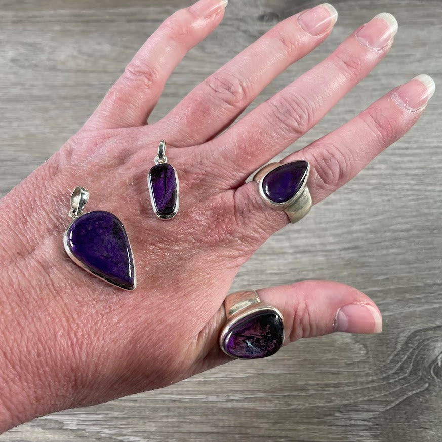 sterling silver sugilite ring and pendant set