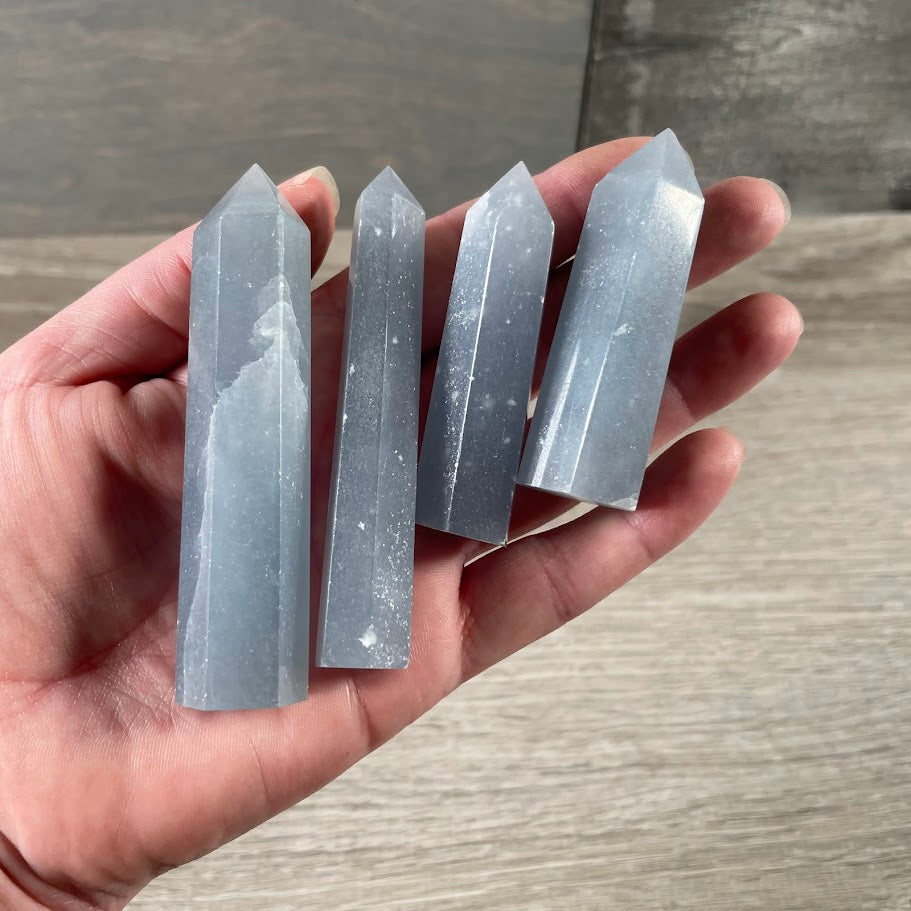 Angelite natural gemstone obelisk polished crystal point
