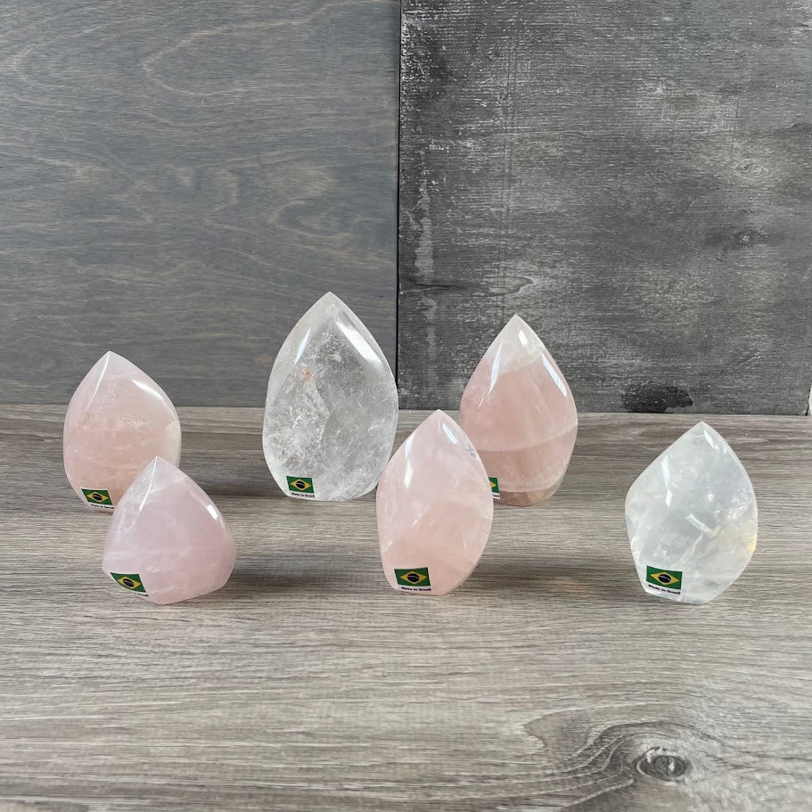 Rose quartz and quartz crystal flames bulk
