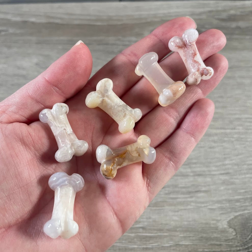 Flower agate dog bone gemstone carving