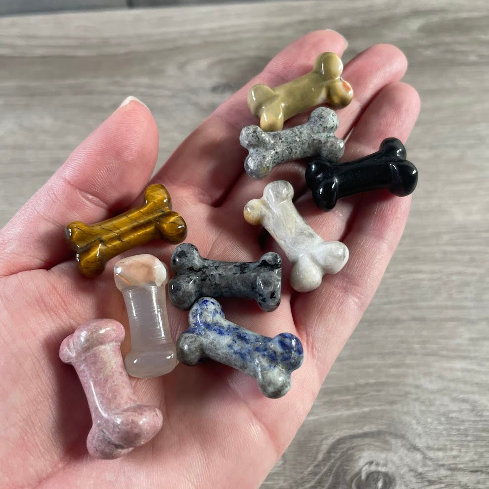 Assorted crystal dog bone carving for gift shop display
