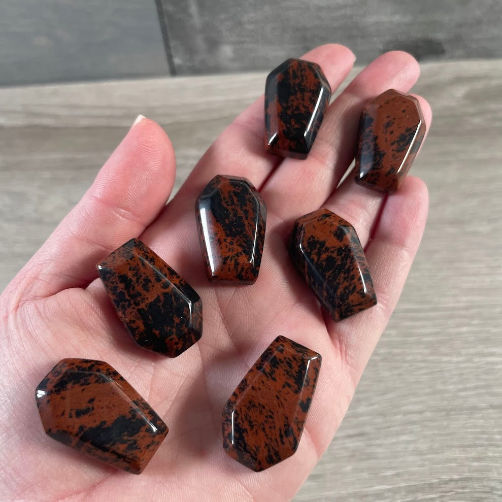 Mahogany obsidian crystal coffin carving for metaphysical shops