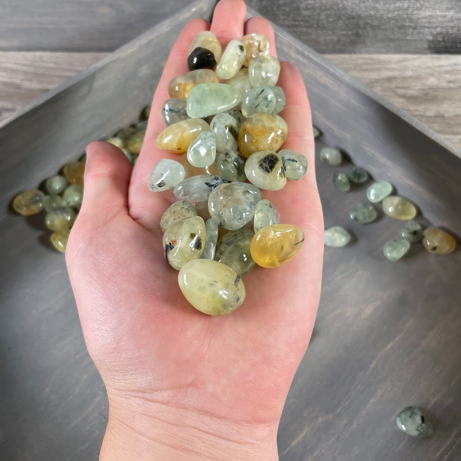 Wholesale Prehnite golden tumbled polished stones