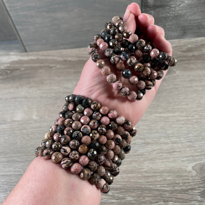 Rhodonite reiki gemstone bracelet 8mm polyhedral cut