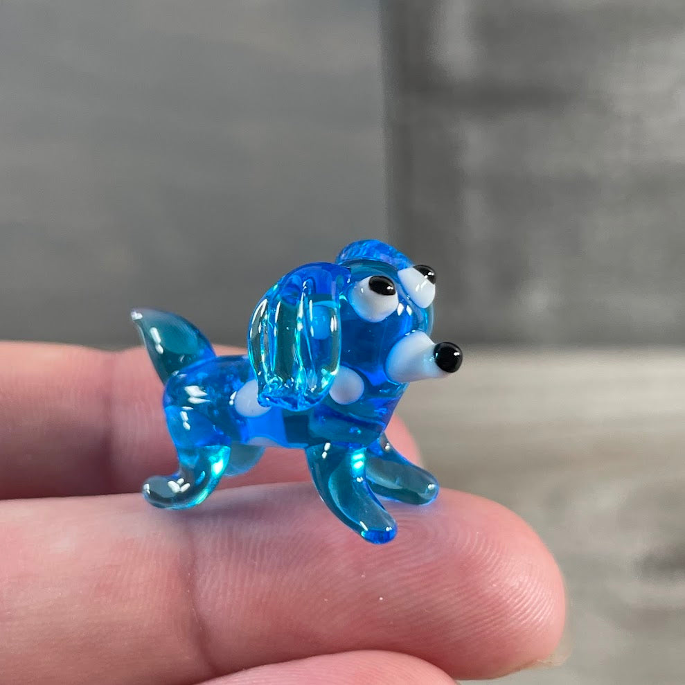 Blue dog small glass animal decor for souvenir shops and checkout displays