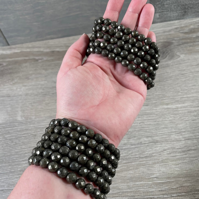 pyrite 8mm healing crystal bracelet elastic band