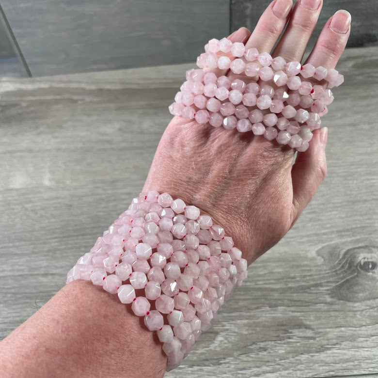 Rose Quartz 6mm Polyhedral Bracelet for Crystal and Gift Shops