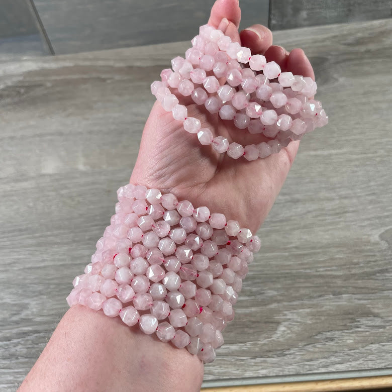 Rose Quartz 6mm Polyhedral Bracelet for Crystal and Gift Shops