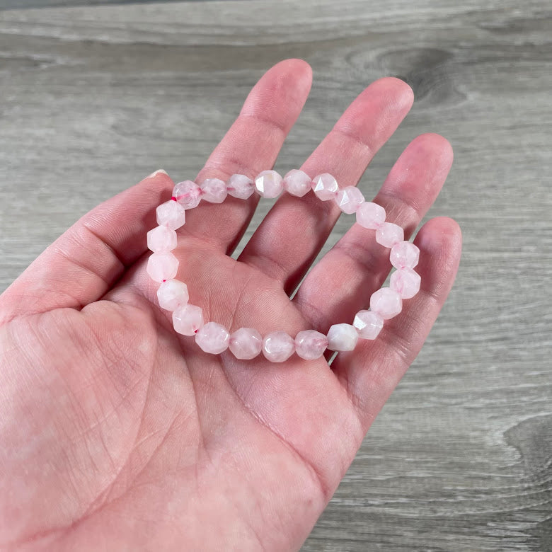 Rose Quartz 6mm Polyhedral Bracelet for Crystal and Gift Shops