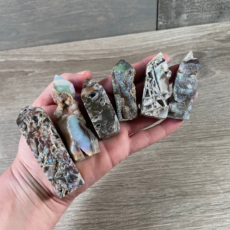 angel aura drusy sphalerite obelisk tower gemstone décor