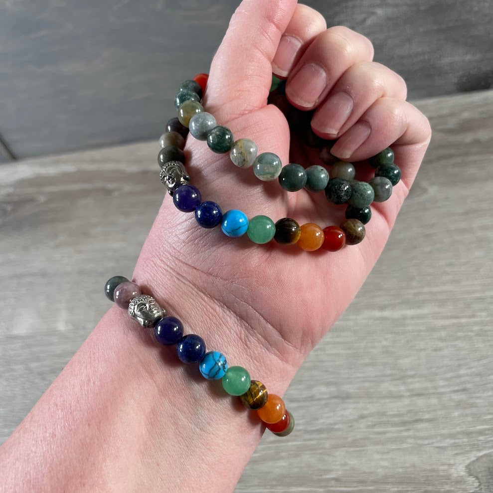 Moss Agate healing crystal chakra bracelet elastic band