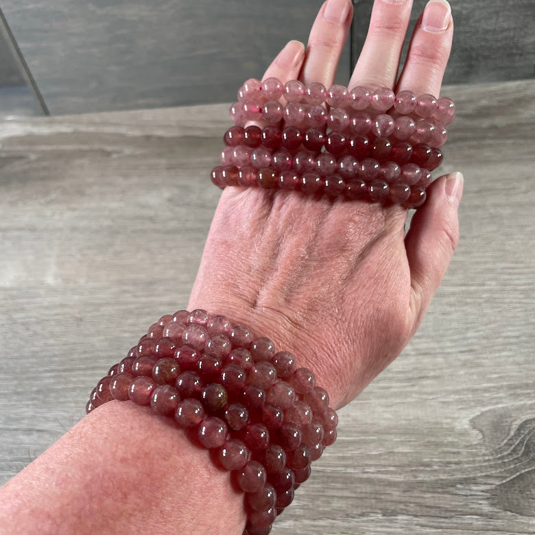 Strawberry quartz natural crystal beaded bracelet