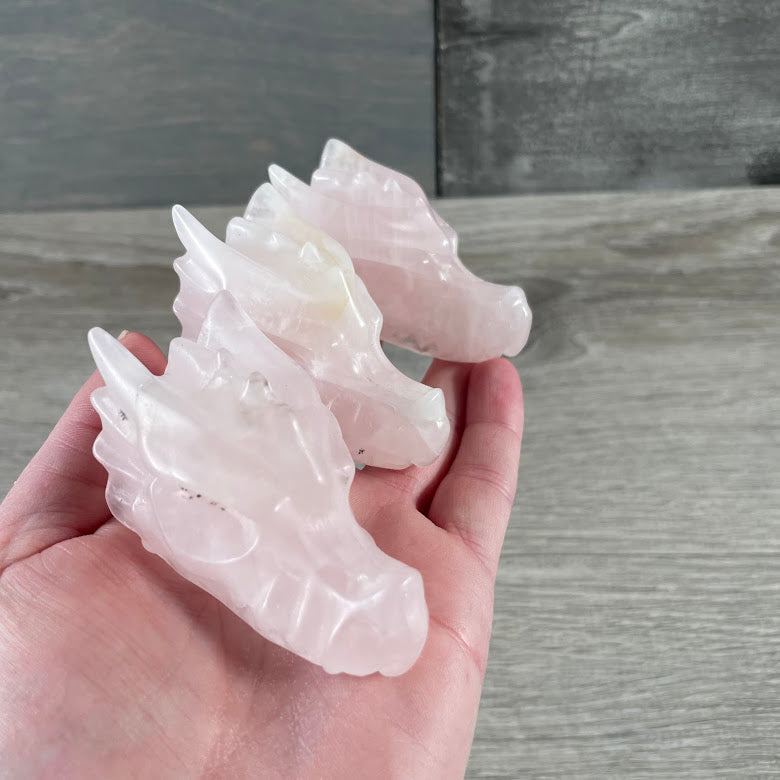 Rose Quartz dragon skull crystal decor for metaphysical and gift stores