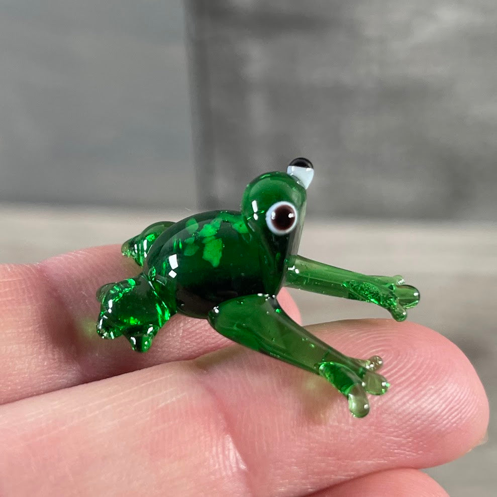 Green Frog mini glass animal figurines for retail gift shops and novelty stores