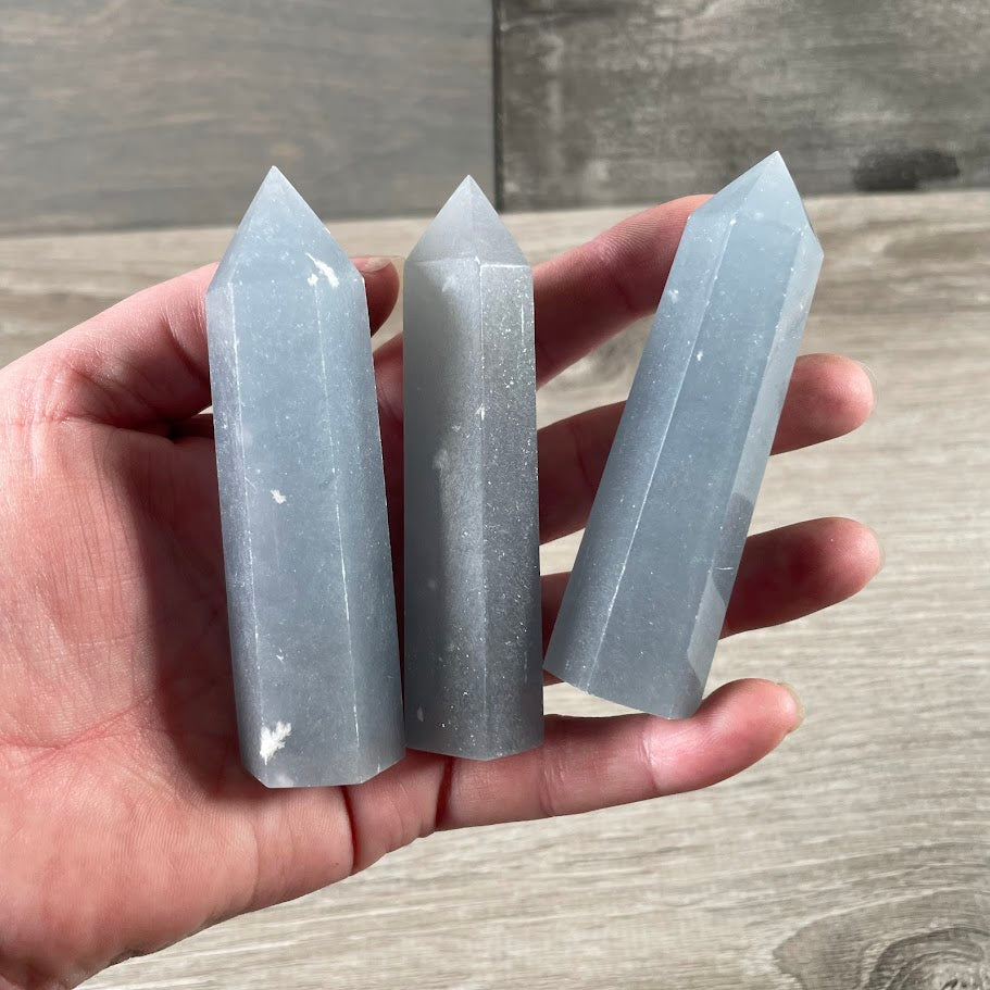 angelite gemstone obelisk for energy healing