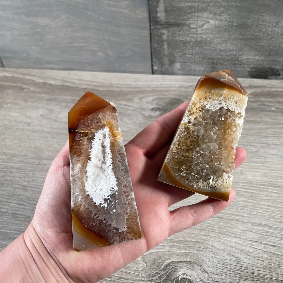 Orange carnelian druzy crystal point for metaphysical resale