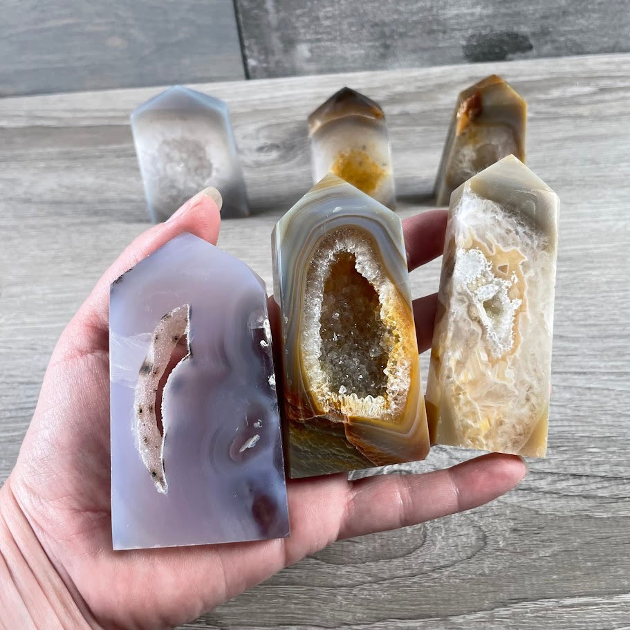 Decorative druzy agate obelisk perfect for metaphysical shops