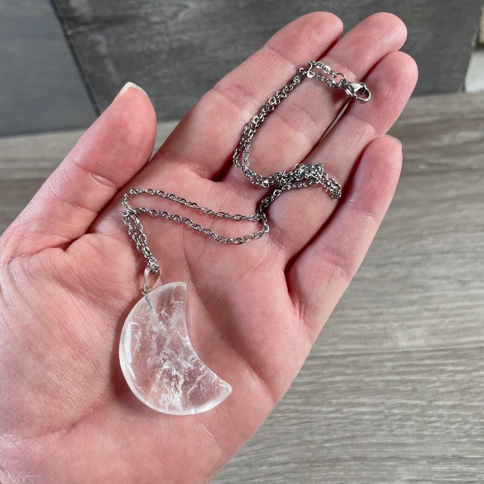 Metaphysical crystal moon pendant necklace
