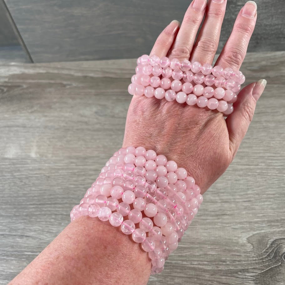 Rose quartz 8mm gemstone beaded bracelets - bulk