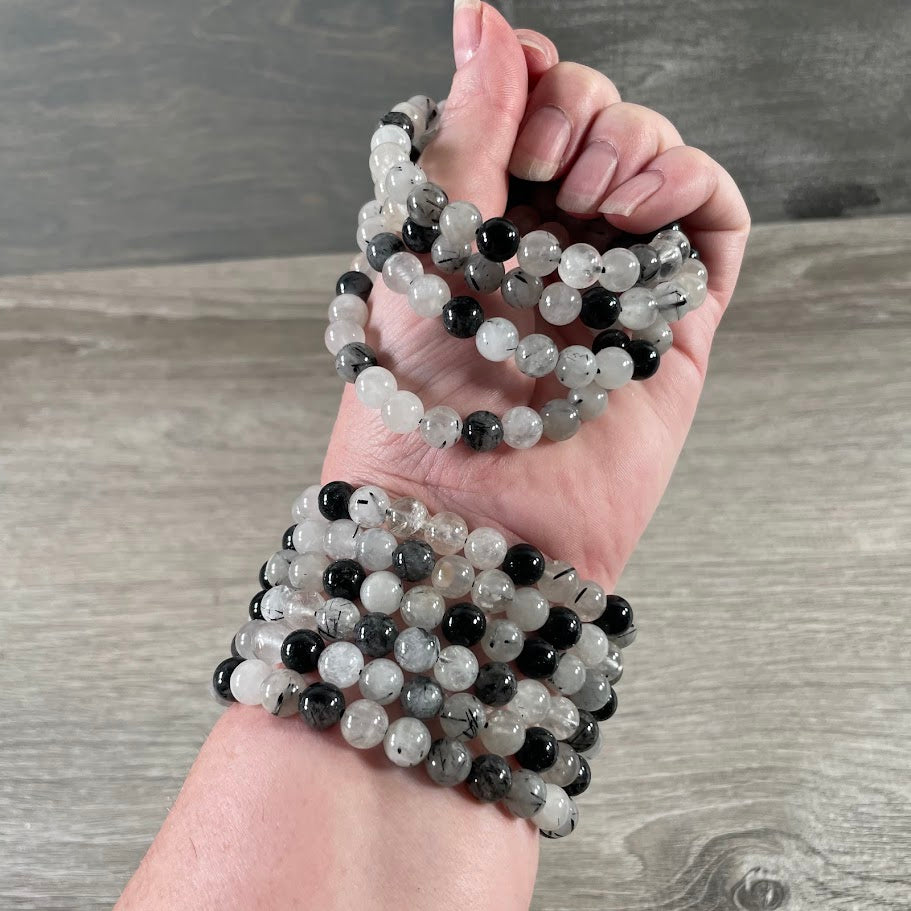 Tourmalinated quartz natural gemstone bracelets for gift shops