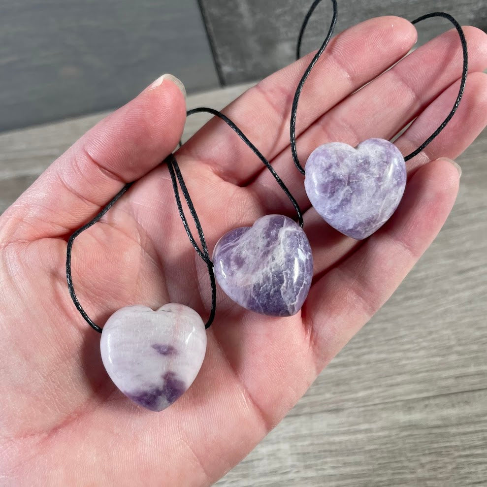 Lepidolite heart shaped gemstone pendants for rock shops