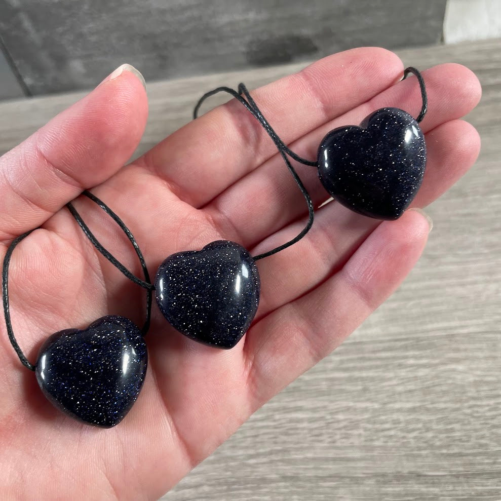 Blue Goldstone heart crystal pendants for gift shops