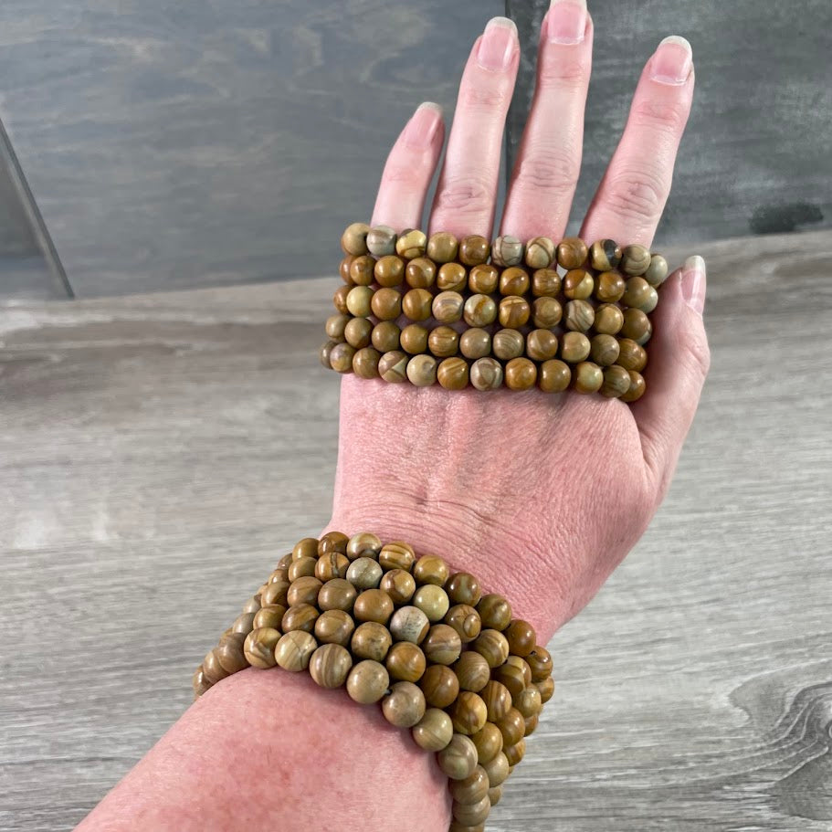 Wood Lace Agate natural stacking bracelets