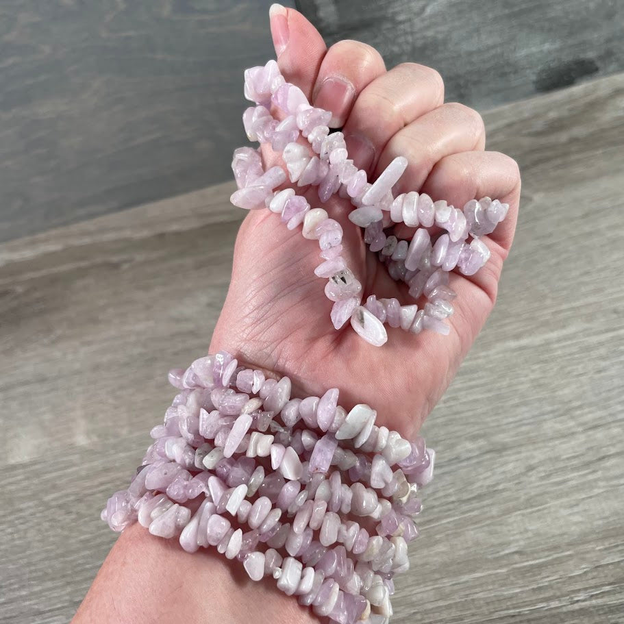 kunzite healing crystal chip bracelets wholesale