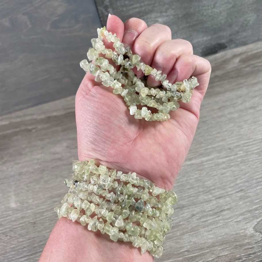 prehnite gemstone chip bracelets for resale
