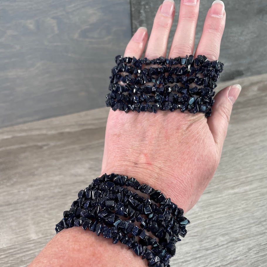 blue goldstone bulk gemstone chip crystal bracelets