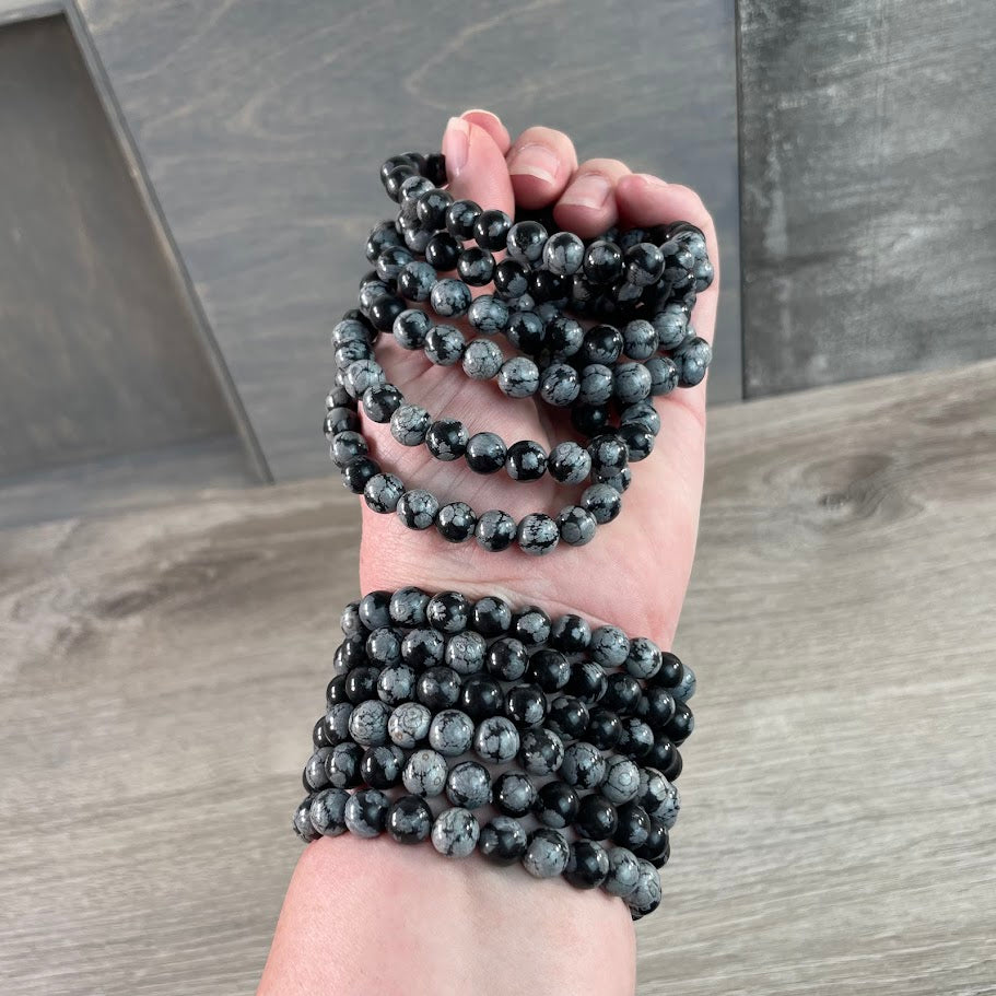 Snowflake obsidian beaded bracelets