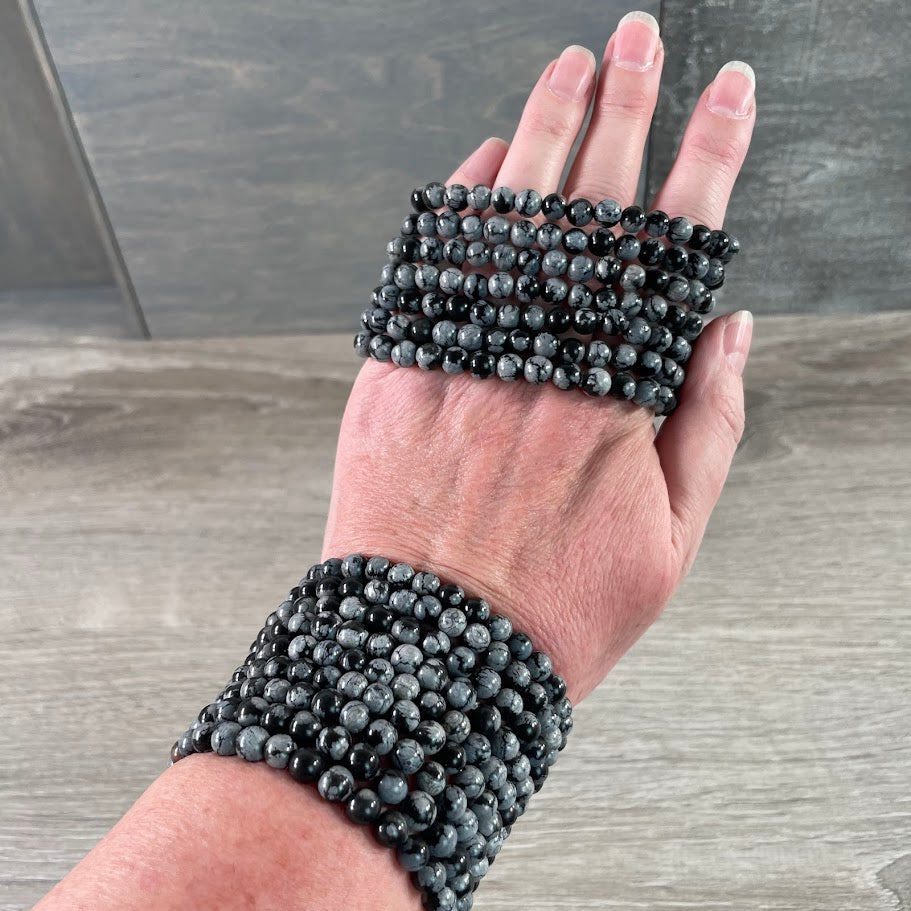 snowflake obsidian elastic gemstone bracelet for resale