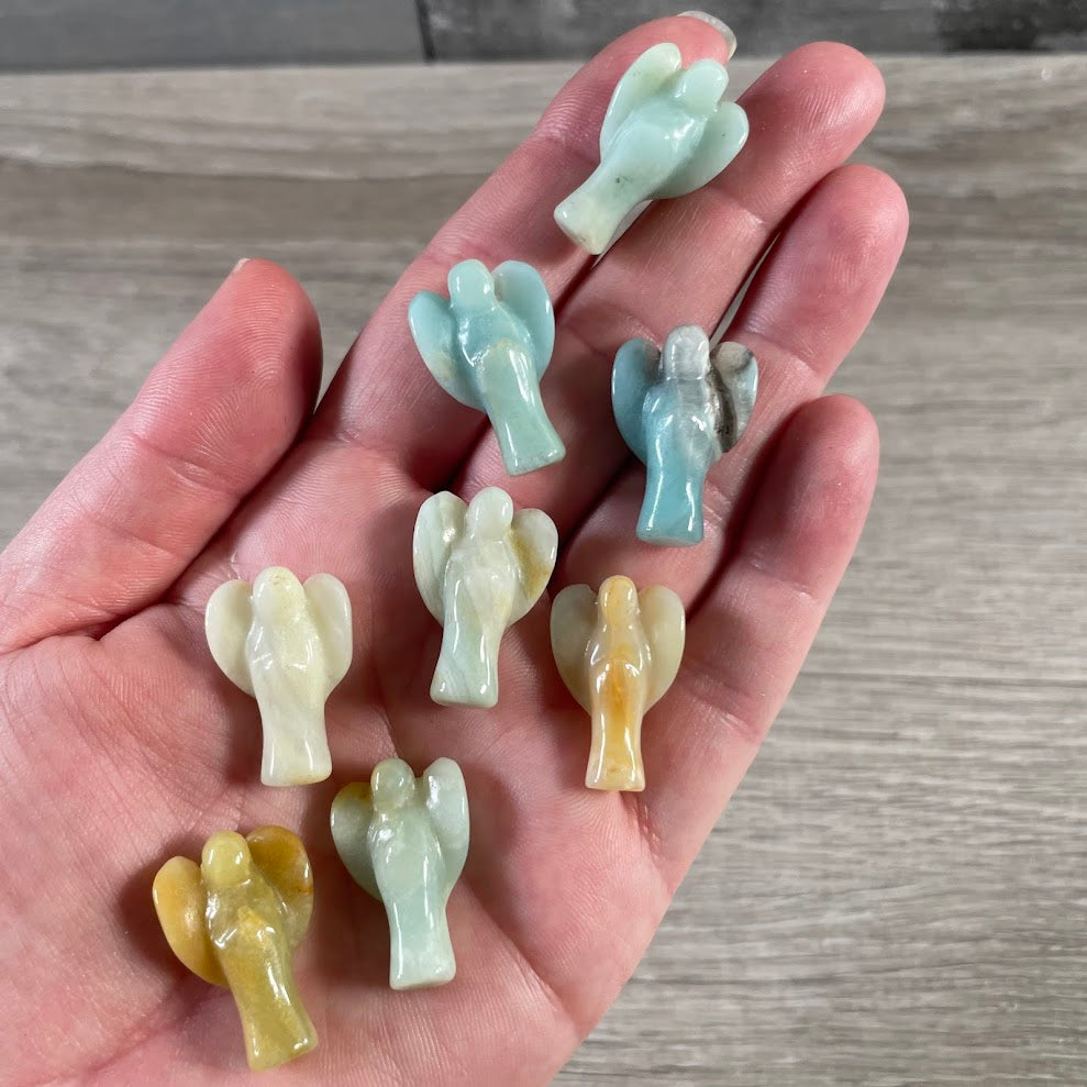 Carved amazonite gemstone angels for crystal collections and wholesale displays